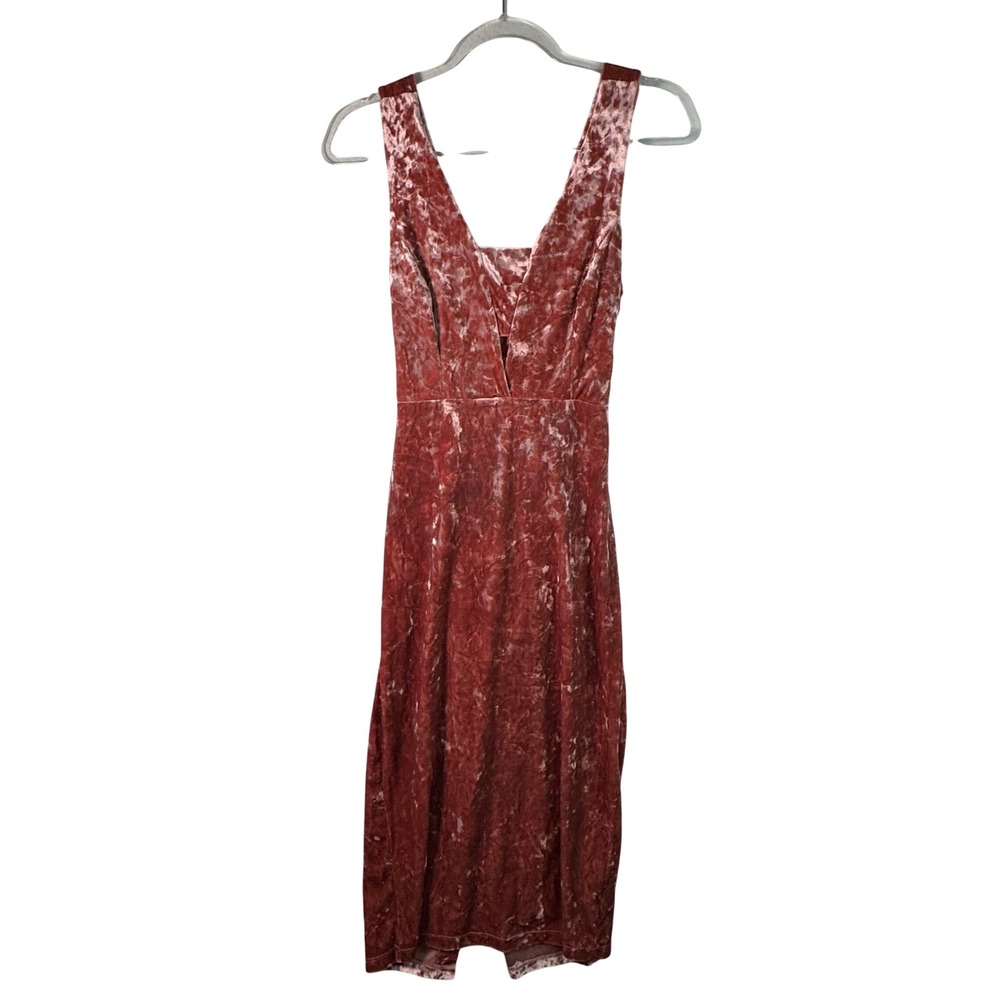 Fraiche by J Crushed Velvet Midi Dress Pink Open‎ Back Cutout V-Neck S Wedding